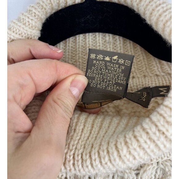 Inis Crafts Cream-Coloured Cable-Knit Thick Wool Sweater Women's Size M - Picture 5 of 10